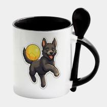 Caneca com Interior e Colher Preta Porcelana 325ML CACHORRO PRETO BOLA