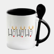 Caneca com Interior e Colher Preta Porcelana 325ML FRASE HOHOHO NATAL