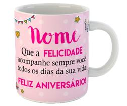 Caneca com nome personalizado feliz aniversário felicidades