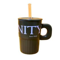 Caneca com Tampa Ceramica e Canudo de Vidro Verde Top Chef