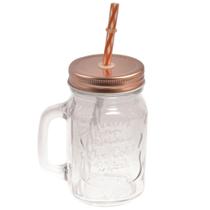 Caneca Com Tampa E Canudo Rose Vidro Alça 500ml - Art House