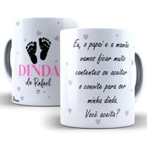 Caneca Convite Padrinhos De Batismo Dinda e Dindo Personalizada Com Nome De Porcelana Caneca Convite Padrinhos De Batismo Dinda e Dindo Personalizada Com Nome De Porcelana
