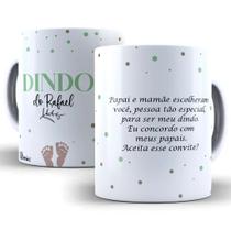 Caneca Convite Padrinhos De Batismo Dinda e Dindo Personalizada Com Nome De Porcelana