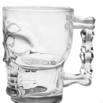 Caneca Copo Caveira Viking Para Chopp Cerveja em Vidro Transparente Cranio 350ml Skull