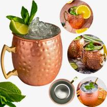 Caneca Copo Para Drink Moscow Mule Profissional Martelada 600ml Gold Rosê Bebida Gelada ou Quente Inox Laqueado