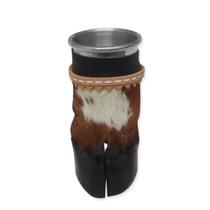 caneca copo pé de bezerro encapada canecao com alça em couro 100ml alumínio para agua refrigerante
