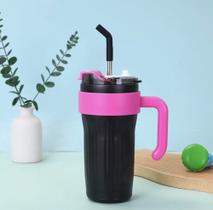 Caneca copo térmico com alça tampa e canudo 800 ML