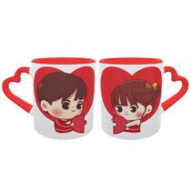 Caneca Coração Casal Kawaii Presente Namorados Geek