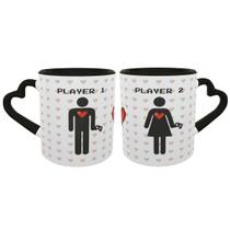 Caneca Coração Casal Player 1 e 2 HxM Presente Namorados