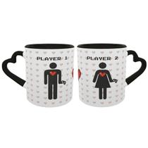 Caneca Coração Casal Player 1 E 2 Hxm Presente Namorados