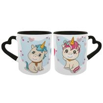 Caneca Coração Casal Unicórnios Kawaii Namorados Geek