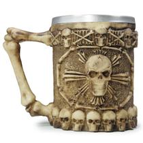 Caneca Crânios Ossos Grande 300ml Alça Resina Interior Inox