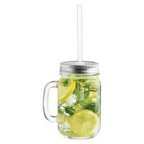 Caneca Crisa Para Drink Sucos de Vidro Luxo Com Tampa 485ml