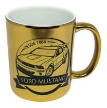 Caneca Cromada Dourada Personalizada - Ford Mustang