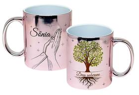 Caneca Cromada Rose Oração Deus Soberano e a Árvore da Vida