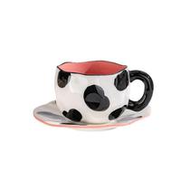 Caneca Cute Ceramic Cow 350ml com pires correspondente Caneca Cute Ceramic Cow 350ml com pires correspondente