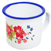 Caneca de Ágata Esmaltada Vintage 150ml Branca com Estampa Floral Caneca Decorada de Metal Rústica para Café e Chá Caneca de Ágata Esmaltada Vintage 150ml Branca com Estampa Floral Caneca Decorada de Metal Rústica para Café e Chá
