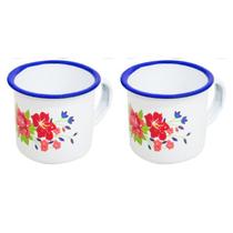 Caneca de Ágata Esmaltada Vintage 150ml Branca com Estampa Floral Caneca Decorada de Metal Rústica para Café e Chá Caneca de Ágata Esmaltada Vintage 150ml Branca com Estampa Floral Caneca Decorada de Metal Rústica para Café e Chá