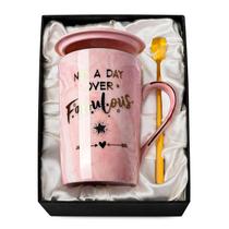 Caneca de café ALBISS 14 onças impressa em ouro rosa para presente de aniversário