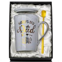 Caneca de café ALBISS World's Best Dad 400 ml de mármore cinza com tampa
