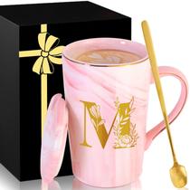Caneca de café cerâmica MNZZ Pink Marble com tampa e colher Caneca de café cerâmica MNZZ Pink Marble com tampa e colher