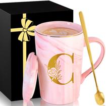 Caneca de café cerâmica MNZZ Pink Marble com tampa e colher Caneca de café cerâmica MNZZ Pink Marble com tampa e colher