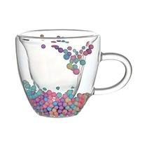 Caneca de Café de Vidro com Parede Dupla - Design de Amor com Bolas Coloridas