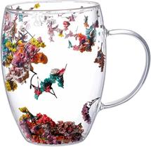 Caneca de café de vidro de parede dupla, 350 ml, alça resistente ao calor