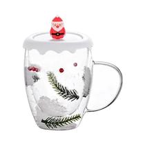 Caneca De Café De Vidro Dupla Parede Resistente Ao Calor De 350ml Com Tampa Design De Árvore De