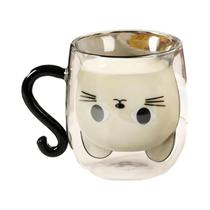 Caneca De Café De Vidro Duplo Com Isolamento Térmico E Alça, Design De Gato Fofo, Para Casais, Uso Caneca De Café De Vidro Duplo Com Isolamento Térmico E Alça, Design De Gato Fofo, Para Casais, Uso