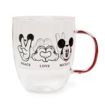 Caneca de café Disney Peace Love Mickey Mouse 400 ml de vidro