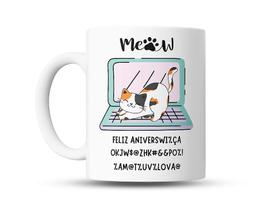 Caneca de Café Divertida Feliz Aniversário Gato Notebook - Porcelana Alta Qualidade 325ml