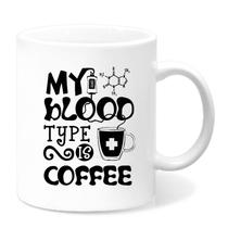 Caneca de café em cerâmica 350 ml Meu tipo sanguíneo é café” engraçada