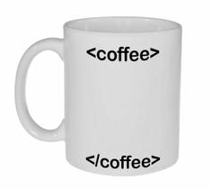 Caneca de café em cerâmica com design inspirado em código HTML 350ml