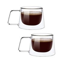 Caneca De Café Expresso De Vidro De Parede Dupla Transparente Resistente Ao Calor 200ML Com Alça