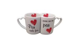 Caneca de Café Frase de Porcelana 2 peças - POR ONDE FOR EU QUERO SER SEU PAR
