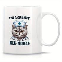 Caneca de café Funny Ceramic 'I'm a Grumpy Old Nurse' com gato 350ml
