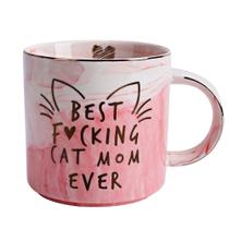 Caneca de café Hendson Cat Mom Best Mom Ever Pink Marble 340ml