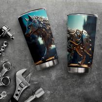 Caneca de café Oasisdream Tumbler 600mL em aço inoxidável com lobo