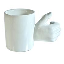 Caneca de café Thumbs Up Funny Ceramic 350 ml com alça de mão 3D