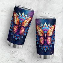 Caneca de café Tumbler Oasisdream 600 ml com estampa de borboleta Caneca de café Tumbler Oasisdream 600 ml com estampa de borboleta