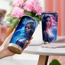 Caneca de café Tumbler Oasisdream 600 ml com estampa feminina Caneca de café Tumbler Oasisdream 600 ml com estampa feminina