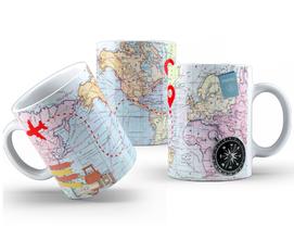 Caneca de Cerâmica 325ml Mapas do Mundo Caneca de Cerâmica 325ml Mapas do Mundo