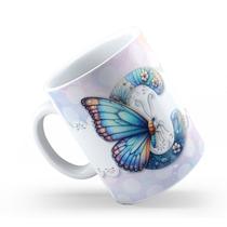 Caneca de Cerâmica 325ml Personalizada Com Seu Nome Alfabeto Butterfly Borboletas