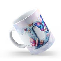 Caneca de Cerâmica 325ml Personalizada Com Seu Nome Alfabeto Butterfly Borboletas