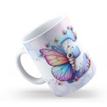 Caneca de Cerâmica 325ml Personalizada Com Seu Nome Alfabeto Butterfly Borboletas