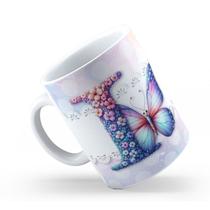 Caneca de Cerâmica 325ml Personalizada Com Seu Nome Alfabeto Butterfly Borboletas