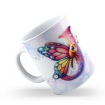 Caneca de Cerâmica 325ml Personalizada Com Seu Nome Alfabeto Butterfly Borboletas