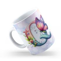 Caneca de Cerâmica 325ml Personalizada Com Seu Nome Alfabeto Butterfly Borboletas