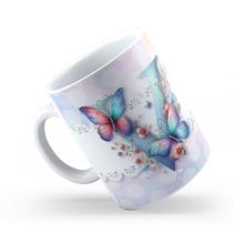 Caneca de Cerâmica 325ml Personalizada Com Seu Nome Alfabeto Butterfly Borboletas